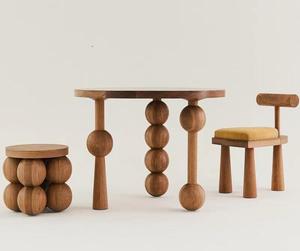 美式实木圆形餐桌个性饭桌家用简约现代桌子茶几椅子设计师洽谈桌