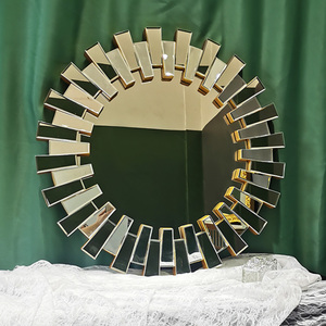 美式轻奢壁饰挂镜子卫生间浴室镜玄关餐厅圆形太阳玻璃拼镜装饰镜