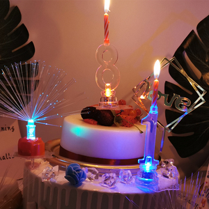 C款发光数字配螺纹蜡烛生日蛋糕装饰透明闪派对用品儿童周岁庆生
