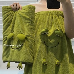 搞怪可爱毛巾大眼睛青蛙绿色洗澡浴巾女家用学生宿舍吸水速干浴裙