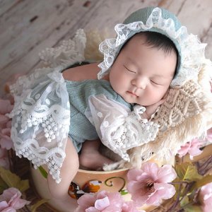 新生儿摄影服装婴儿拍照帽子连体衣影楼道具女宝宝月子照写真衣服