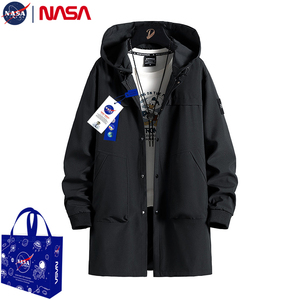 NASA中长款风衣男春秋款潮牌百搭胖子男装大衣加肥加大夹克外套