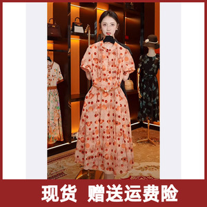 【现货】橘色波点连衣裙2024夏季新款高端精致茶歇法式长裙女