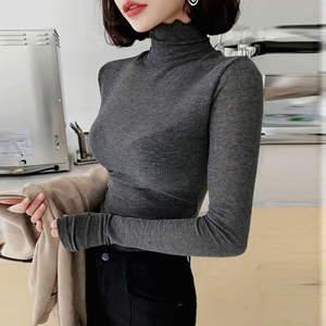 韩版时尚长袖T恤女秋冬高领紧身打底衫修身性感上衣气质百搭网红