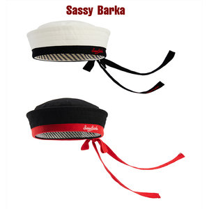 Sassy Barka水手系列平顶翻檐系带黑白红无檐贝雷水手帽海边男女