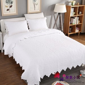 新款外贸床品全棉纯白绗缝床盖三件套加厚床单春秋薄被空调被