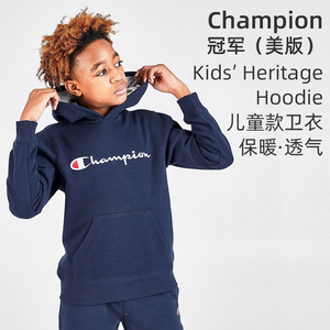 Champion冠军Heritage刺绣草写连帽户外套头保暖卫衣儿童款8383CB