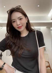 BY FLOW T032504 韩国代购 手感超软天丝假两件撞色显瘦短袖T恤