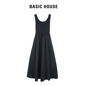 Basic House/百家好连衣裙黑色时尚拼接背心小黑裙夏B0503B5X622