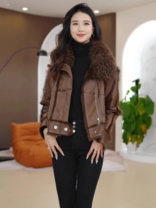 洋气时髦冬季短外套2023新款女装皮毛一体时尚加厚保暖羊卷毛毛领