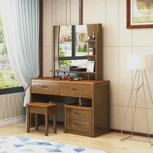 实木梳妆台卧室抽屉柜式推拉镜多功能组合新中式化妆桌小户型家用