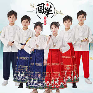 新款儿童合唱演出服中国风服装马面裙中小学生书童朗诵服国学汉服