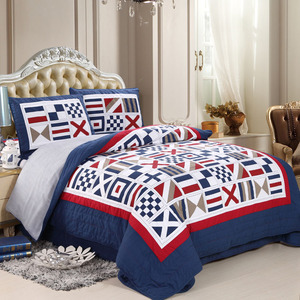 外贸出口双面纯棉美式绗缝被床上四件套高级床盖欧式高档床罩被套