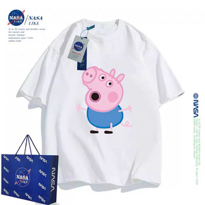 NASA联名小猪佩奇乔治小孩童装短袖t恤儿童宝宝幼儿园班服亲子装