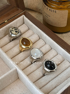 13 CRUSH 天然石玛瑙金色美拉德开口戒指女时尚小众设计欧美指环