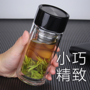 双层小玻璃杯子茶杯小巧商务耐热便携透明创意家用泡茶随手杯小号