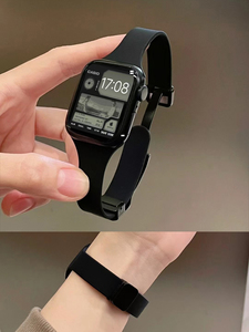 适用apple watch9表带iwatch8细款磁吸扣硅胶小蛮腰表带苹果手表s7/6/SE2代运动表带41/45mm新款女生创意系统