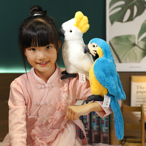 仿真鹦鹉毛绒玩具野生动物凤冠鹦鹉玩偶摆件儿童生日礼物八哥鸟类