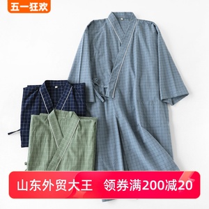 睡袍男士浴袍式睡衣晨袍和服夏季纯棉短袖薄款浴衣日式和风居家服