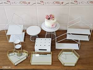 白色甜品台展示架组合生日装饰铁艺摆件冷餐茶歇摆台下午茶点心架