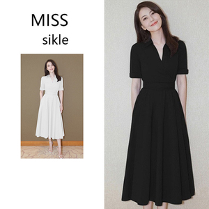 miss sikle 高贵优雅~高圆圆同款连衣裙 修身显瘦高级感黑色裙子