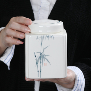 纯手工绘画茶叶罐陶瓷白瓷密封罐空罐储存普洱半斤茶叶包装礼盒