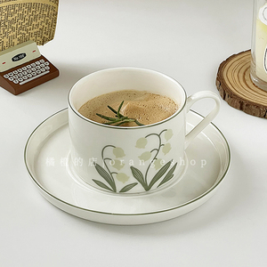 清新复古墨绿铃兰杯碟高颜值家用下午茶陶瓷咖啡杯牛奶杯果汁杯
