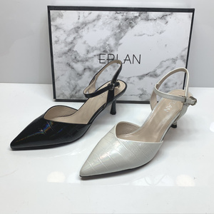 EBLAN/伊伴女鞋商场正品撤柜尖头包头一字带细跟高跟时尚女凉鞋