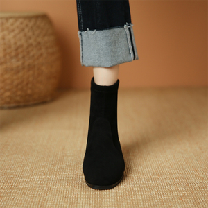 韩系小踝靴冬季高跟鞋搭配裙子的初秋方头粗跟短靴女2022新款秋冬