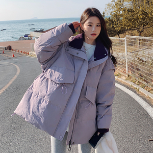 紫色羽绒服女冬季新款韩版宽松大码胖mm加肥加大收腰显瘦短款外套