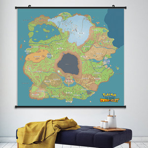 宝可梦朱紫游戏中文地图海报挂画 布质防水装饰画地图墙画壁画