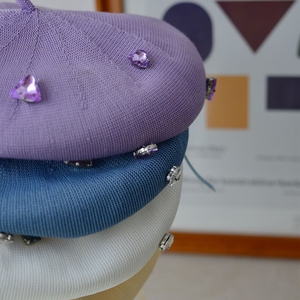 透气针织立体画家帽纯色水钻手工贝雷帽复古文艺造型彩色大码女帽