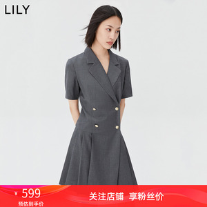 【商场同款】LILY2023秋新款女装绵羊毛双排扣西装连衣裙小个子女