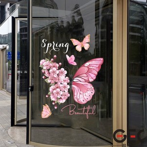 春天蝴蝶浪漫氛围贴纸春季商场服装店铺玻璃门橱窗装饰场景布置贴