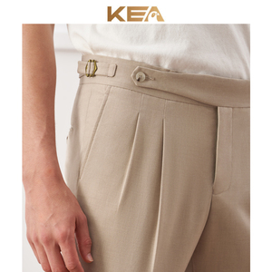 KEA意式那不勒斯西裤米色双褶休闲高腰修身九分裤廓尔格西装裤男