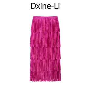 DXINE 23夏款高端褶皱流苏拼接裙子女炸街小众气质百搭显瘦半身裙