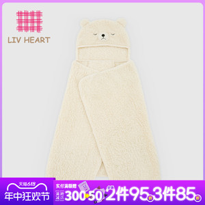 LIVHEART北极熊带帽披肩毛绒斗篷盖毯可爱毛毯办公室毯子午睡毯女