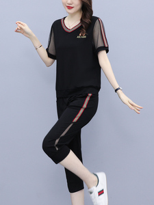 香港2024年夏季新款大码女装短袖运动服七分裤时尚宽松休闲套装潮