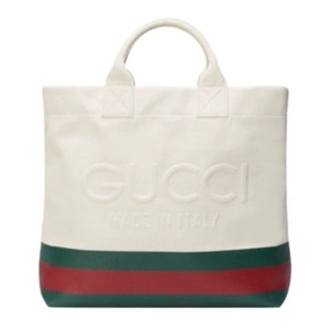 Gucci 古奇 白色红绿织带徽标logo压纹手提托特包袋男女士