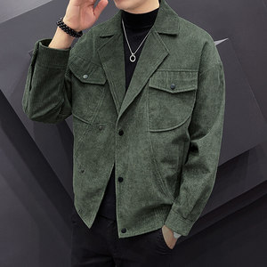 男士XS小码夹克韩版修身显瘦155矮个子青年S灯芯绒西装领工装外套