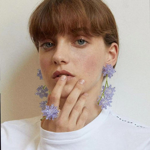 法国小众高端定制水晶花朵thulin轻奢欧美耳环925银耳夹耳钉时髦