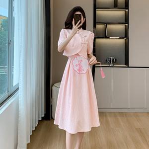 粉色旗袍敬酒服新娘夏季新款两件套装新中式订婚礼服裙小个子回门