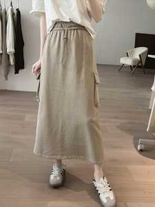 日本代购sly简约减龄高腰半身裙女春夏新款口袋棉质松紧带中长裙
