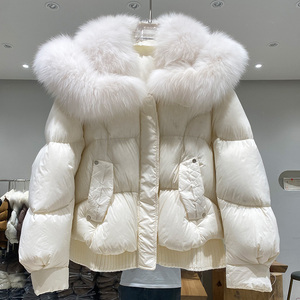 皮草羽绒服女短款2023冬季新款轻奢加厚款超大狐狸毛领白鹅绒外套