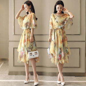 CCDD2018夏装新款正品牌女装甜美小清新韩版时尚修身雪纺连衣裙