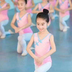 儿童舞蹈服女夏季少儿考级练功民族芭蕾演出修身短半袖棉体服盘扣