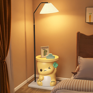 可爱床头柜落地灯一体家用卧室置物架创意卡通男孩儿童房床边柜子