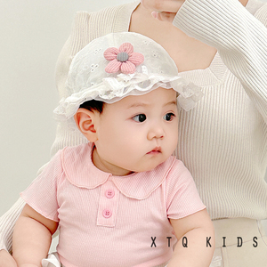 小花花~婴儿帽子可爱超萌6个月1岁男女宝宝渔夫帽蕾丝边小盆帽潮