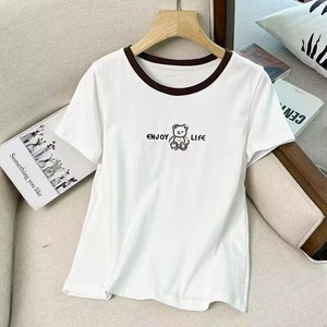 Lagogo拉谷谷同款新款卡通撞色休闲短袖韩系修身甜美T恤女