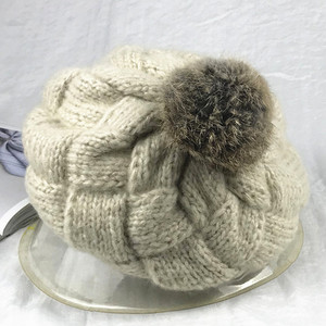 甜美可爱小清新兔毛球毛线贝雷帽子女冬天加厚保暖针织蓓蕾画家帽